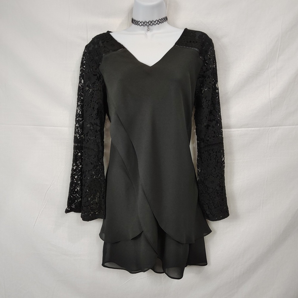 Hot In Hollywood Tulip Mini Dress Black Bell Lace Sleeve Whimsigoth Fairy Grunge